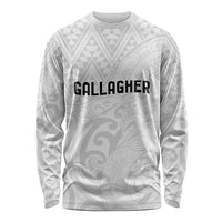 New Zealand Rangatira Custom Long Sleeve Shirt All White Niho Taniwha Maori Tribal