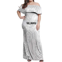 New Zealand Rangatira Custom Off Shoulder Maxi Dress All White Niho Taniwha Maori Tribal LT9 Women White - Polynesian Pride