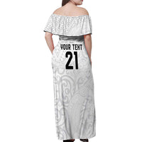 New Zealand Rangatira Custom Off Shoulder Maxi Dress All White Niho Taniwha Maori Tribal LT9 - Polynesian Pride