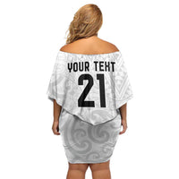 New Zealand Rangatira Custom Off Shoulder Short Dress All White Niho Taniwha Maori Tribal LT9 - Polynesian Pride