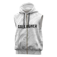 New Zealand Rangatira Custom Sleeveless Zip Hoodie All White Niho Taniwha Maori Tribal - Polynesian Pride