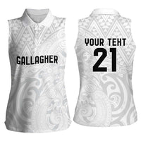 New Zealand Rangatira Custom Women Sleeveless Polo Shirt All White Niho Taniwha Maori Tribal