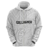 New Zealand Rangatira Custom Zip Hoodie All White Niho Taniwha Maori Tribal