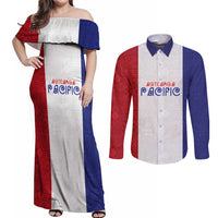 New Zealand Rugby Pacific Personalised Couples Matching Off Shoulder Maxi Dress and Long Sleeve Button Shirt Maori Style Tribal Tapa Pattern LT9 White - Polynesian Pride
