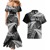 New Zealand Rugby Pacific Personalised Couples Matching Mermaid Dress and Hawaiian Shirt All Black Maori Pasifika Fern Pattern LT9 - Polynesian Pride