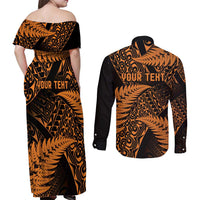 New Zealand Rugby Pacific Personalised Couples Matching Off Shoulder Maxi Dress and Long Sleeve Button Shirt All Gold Maori Pasifika Fern Pattern LT9 - Polynesian Pride