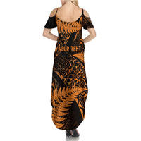 New Zealand Rugby Pacific Personalised Family Matching Summer Maxi Dress and Hawaiian Shirt All Gold Maori Pasifika Fern Pattern LT9 - Polynesian Pride