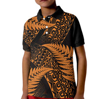 New Zealand Rugby Pacific Personalised Kid Polo Shirt All Gold Maori Pasifika Fern Pattern LT9 Kid Gold - Polynesian Pride
