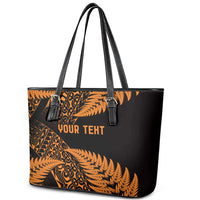 New Zealand Rugby Pacific Personalised Leather Tote Bag All Gold Maori Pasifika Fern Pattern LT9 - Polynesian Pride