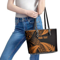 New Zealand Rugby Pacific Personalised Leather Tote Bag All Gold Maori Pasifika Fern Pattern LT9 - Polynesian Pride