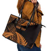 New Zealand Rugby Pacific Personalised Leather Tote Bag All Gold Maori Pasifika Fern Pattern LT9 - Polynesian Pride