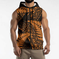 New Zealand Rugby Pacific Personalised Sleeveless Zip Hoodie All Gold Maori Pasifika Fern Pattern LT9 - Polynesian Pride