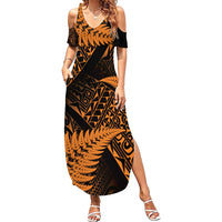 New Zealand Rugby Pacific Personalised Summer Maxi Dress All Gold Maori Pasifika Fern Pattern