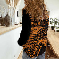 New Zealand Rugby Pacific Personalised Women Casual Shirt All Gold Maori Pasifika Fern Pattern
