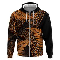 New Zealand Rugby Pacific Personalised Zip Hoodie All Gold Maori Pasifika Fern Pattern