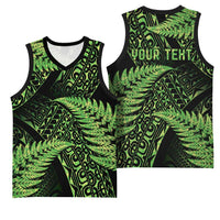New Zealand Rugby Pacific Personalised Basketball Jersey All Lime Maori Pasifika Fern Pattern LT9 - Polynesian Pride