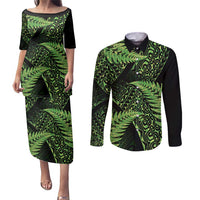 New Zealand Rugby Pacific Personalised Couples Matching Puletasi and Long Sleeve Button Shirt All Lime Maori Pasifika Fern Pattern LT9 Lime - Polynesian Pride