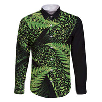 New Zealand Rugby Pacific Personalised Family Matching Long Sleeve Bodycon Dress and Hawaiian Shirt All Lime Maori Pasifika Fern Pattern LT9 Dad's Shirt - Long Sleeve Lime - Polynesian Pride