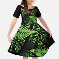 New Zealand Rugby Pacific Personalised Family Matching Off Shoulder Maxi Dress and Hawaiian Shirt All Lime Maori Pasifika Fern Pattern