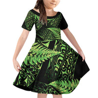 New Zealand Rugby Pacific Personalised Family Matching Off Shoulder Short Dress and Hawaiian Shirt All Lime Maori Pasifika Fern Pattern LT9 Daughter's Dress Lime - Polynesian Pride