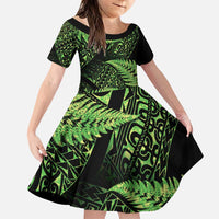 New Zealand Rugby Pacific Personalised Family Matching Puletasi and Hawaiian Shirt All Lime Maori Pasifika Fern Pattern LT9 Daughter's Dress Lime - Polynesian Pride