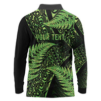New Zealand Rugby Pacific Personalised Long Sleeve Polo Shirt All Lime Maori Pasifika Fern Pattern
