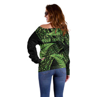 New Zealand Rugby Pacific Personalised Off Shoulder Sweater All Lime Maori Pasifika Fern Pattern