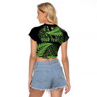 New Zealand Rugby Pacific Personalised Raglan Cropped T Shirt All Lime Maori Pasifika Fern Pattern LT9 - Polynesian Pride