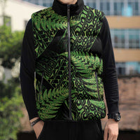 New Zealand Rugby Pacific Personalised Sleeveless Puffer Jacket All Lime Maori Pasifika Fern Pattern - Polynesian Pride