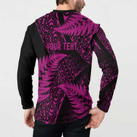 New Zealand Rugby Pacific Personalised Button Sweatshirt All Pink Maori Pasifika Fern Pattern LT9 - Polynesian Pride
