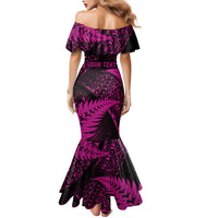 New Zealand Rugby Pacific Personalised Family Matching Mermaid Dress and Hawaiian Shirt All Pink Maori Pasifika Fern Pattern LT9 - Polynesian Pride