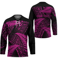 New Zealand Rugby Pacific Personalised Hockey Jersey All Pink Maori Pasifika Fern Pattern LT9 - Polynesian Pride