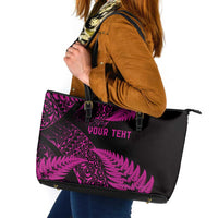 New Zealand Rugby Pacific Personalised Leather Tote Bag All Pink Maori Pasifika Fern Pattern LT9 Pink - Polynesian Pride