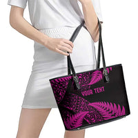 New Zealand Rugby Pacific Personalised Leather Tote Bag All Pink Maori Pasifika Fern Pattern LT9 - Polynesian Pride