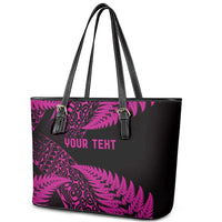 New Zealand Rugby Pacific Personalised Leather Tote Bag All Pink Maori Pasifika Fern Pattern LT9 - Polynesian Pride