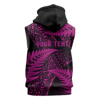 New Zealand Rugby Pacific Personalised Sleeveless Hoodie All Pink Maori Pasifika Fern Pattern LT9 - Polynesian Pride