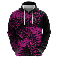 New Zealand Rugby Pacific Personalised Zip Hoodie All Pink Maori Pasifika Fern Pattern
