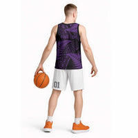 New Zealand Rugby Pacific Personalised Basketball Jersey All Purple Maori Pasifika Fern Pattern - Polynesian Pride