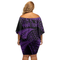 New Zealand Rugby Pacific Personalised Family Matching Off Shoulder Short Dress and Hawaiian Shirt All Purple Maori Pasifika Fern Pattern LT9 - Polynesian Pride