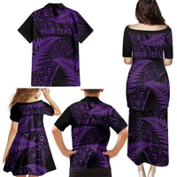 New Zealand Rugby Pacific Personalised Family Matching Puletasi and Hawaiian Shirt All Purple Maori Pasifika Fern Pattern LT9 - Polynesian Pride