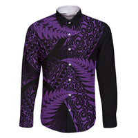 New Zealand Rugby Pacific Personalised Family Matching Short Sleeve Bodycon Dress and Hawaiian Shirt All Purple Maori Pasifika Fern Pattern LT9 Dad's Shirt - Long Sleeve Purple - Polynesian Pride