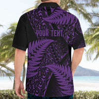 New Zealand Rugby Pacific Personalised Hawaiian Shirt All Purple Maori Pasifika Fern Pattern