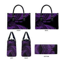 New Zealand Rugby Pacific Personalised Leather Bag All Purple Maori Pasifika Fern Pattern - Polynesian Pride
