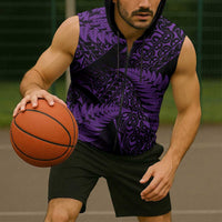 New Zealand Rugby Pacific Personalised Sleeveless Zip Hoodie All Purple Maori Pasifika Fern Pattern LT9 - Polynesian Pride