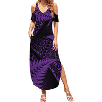 New Zealand Rugby Pacific Personalised Summer Maxi Dress All Purple Maori Pasifika Fern Pattern LT9 Women Purple - Polynesian Pride