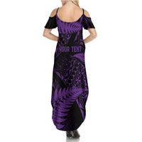 New Zealand Rugby Pacific Personalised Summer Maxi Dress All Purple Maori Pasifika Fern Pattern LT9 - Polynesian Pride