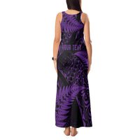 New Zealand Rugby Pacific Personalised Tank Maxi Dress All Purple Maori Pasifika Fern Pattern