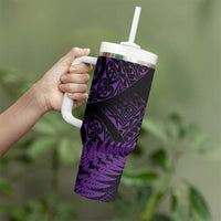 New Zealand Rugby Pacific Personalised Tumbler With Handle All Purple Maori Pasifika Fern Pattern LT9 - Polynesian Pride