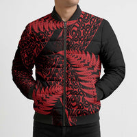 New Zealand Rugby Pacific Personalised Bomber Puffer Jacket All Red Maori Pasifika Fern Pattern - Polynesian Pride