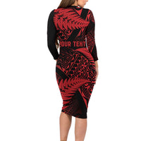 New Zealand Rugby Pacific Personalised Family Matching Long Sleeve Bodycon Dress and Hawaiian Shirt All Red Maori Pasifika Fern Pattern LT9 - Polynesian Pride